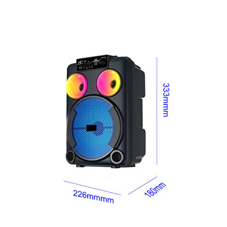 Mikrofonlu RGB Işıklı Kablosuz Karaoke Hoparlör 8 İnç Stereo Bas, Taşınabilir Parti Ses Sistemi