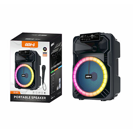 Kablosuz Bluetooth Karaoke Hoparlör Mikrofonlu, LED RGB Işıklı 8 İnç Stereo Bas, 1.3 kg Taşınabilir