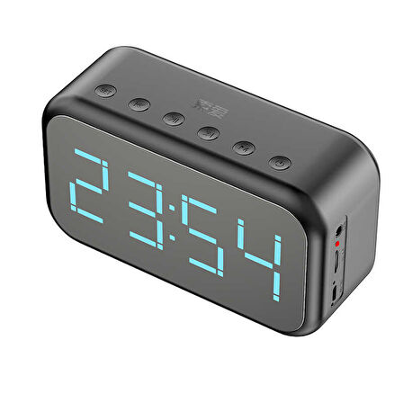 Kablosuz Hoparlör Dijital Saat ve Alarm Özellikli, 6W Ses Çıkışı, FM Radyo, USB/TF/AUX Girişli Siyah