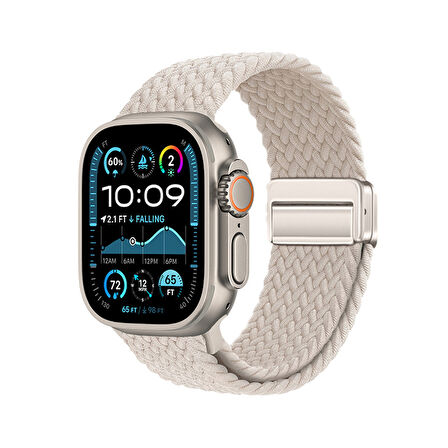 Apple Watch 7 / 8 / 9 45mm İçin İpeksi Dokunuş Saat Kordonu Hasır Örgülü Şık ve Sportif Kordon
