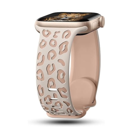 Apple Watch - SE/SE 2 /4/5/6 44mm Leopar Desenli Silikon Kordon Suya ve Tere Dayanıklı, Hafif, Esnek