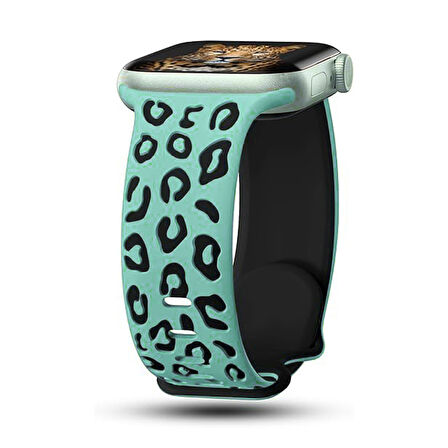 Apple Watch - SE/SE 2 /4/5/6 44mm Leopar Desenli Silikon Kordon Suya ve Tere Dayanıklı, Hafif, Esnek