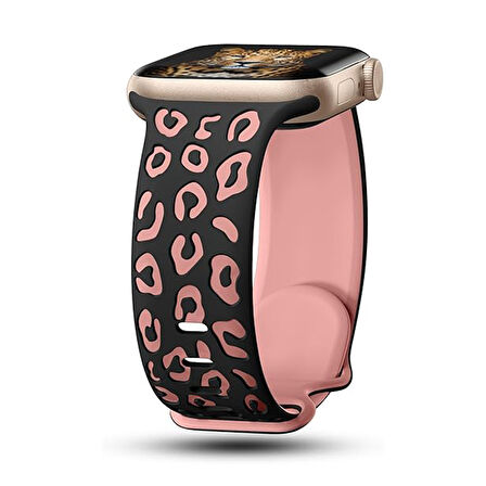 Apple Watch - SE/SE 2/ 4/5/6 40mm Leopar Desenli Silikon Kordon Suya ve Tere Dayanıklı, Hafif, Esnek