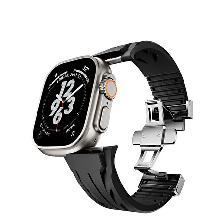 Apple Watch Ultra / Ultra2 49mm TPU Kordon Metal Tokalı Güvenli Kilitlenme Sportif ve Profesyonel