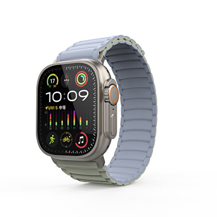 Apple Watch Ultra / Ultra2 49mm Manyetik Silikon Kordon Çift Renkli Tasarım Güçlü Mıknatıslı Kapanış