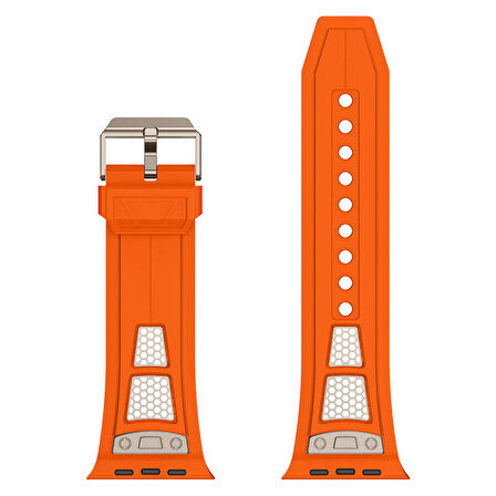 Apple Watch 7 / 8 / 9 45mm Hava Alan Delikli Silikon Kordon Metal Süslemeli, Sportif & Konforlu