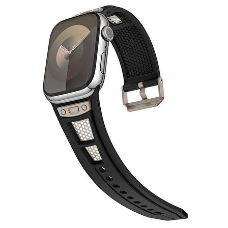 Apple Watch 1/2/3 Serisi 42mm Hava Alan Delikli Silikon Kordon Metal Süslemeli, Sportif & Konforlu