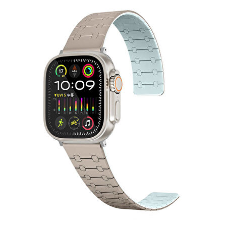 Apple Watch - SE/SE2/4/5/6 40mm Mıknatıslı Silikon Kordon Çizgili Desenli, Çift Renk Esnek Konforlu
