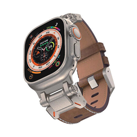 Apple Watch 1/2/3 Serisi 42mm Suni Deri Kordon Metal ve Derinin Muhteşem Uyumu Dayanıklı ve Pratik