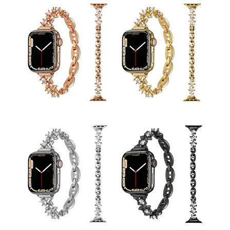 Apple Watch Ultra / Ultra2 49mm Uyumlu Zarif Yıldız Taşlı Metal Kordon Klipsli, Göz Alıcı Zarafet !