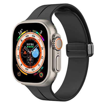 Apple Watch 2/3/4/5/6/7/8/9/se/ultra/ultra 2 Seri 42mm 44mm 45mm 49mm İçin Manyetik Silikon Kordon
