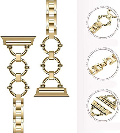 Apple Watch - se/2/3/4/5/6/7/8/9 Seri 38mm Serisi 40mm 41mm İçin Halka Gövde Tasarımlı Metal Kordon