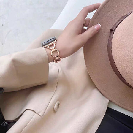 Apple Watch - se/2/3/4/5/6/7/8/9 Seri 38mm Serisi 40mm 41mm İçin Halka Gövde Tasarımlı Metal Kordon