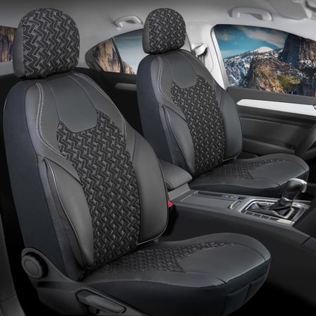 Skoda Kamiq Uyumlu Lüx Deri Detaylı Oto Koltuk Kılıfı Ön Arka Takım Lotus SİYAH BEYAZ