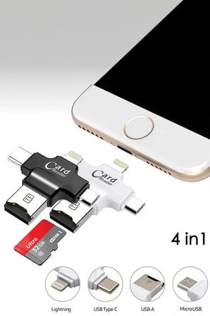 4 in 1 Type-c Akıllı Telefon Kamera Uyumlu Lightning Micro USB Kart Okuyucu