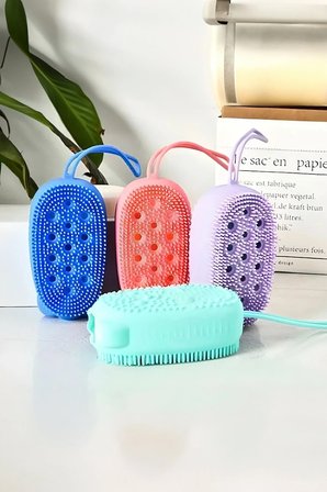Silikon Sünger Banyo Kesesi Fırçalı Kolay Köpüren Silikon Sünger