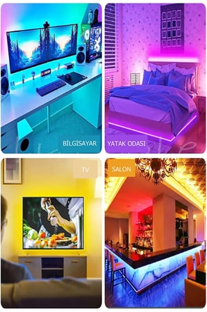 Tv Arkası Yatak Çocuk Odası Mutfak salon Rgb Şerit Led uzaktan kumandalı Tak Çalıştır 3 Metre