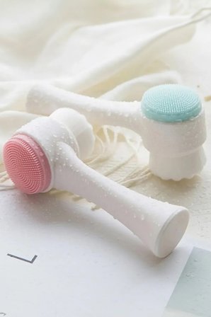 Makyaj Temizleme Yüz Temizleme Aleti Yumuşak Uçlu Fırça Çift Taraflı Yüz Masaj Temizleme Aleti