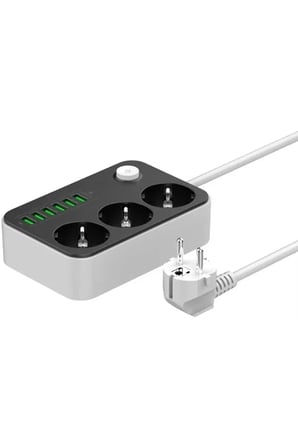 6 USB Girişli 3'lü Açılır Kapanır Uzatma Elektrik Kablosu