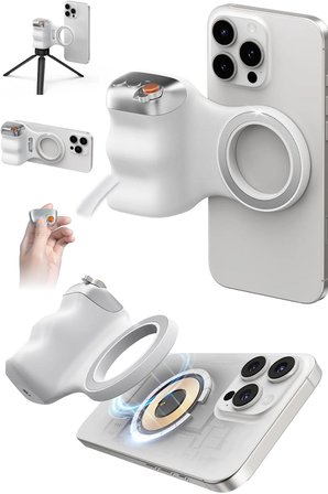 Magsafe Uyumlu Manyetik Telefon Tutucu Bluetooth Uzaktan Kumanda Deklansor Foto Cekim Aparati Beyaz