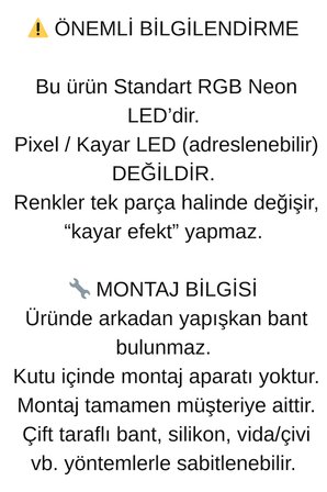 1 Metre Sese Duyarlı RGB Neon LED | AuraFlex Serisi | Müzik Senkron 20 Tuş Kumandalı Aydınlatma
