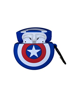 AirPods 1. ve 2. Nesil Uyumlu Koruyucu Bluetooth Kulaklık Kılıfı Captain America Figürlü