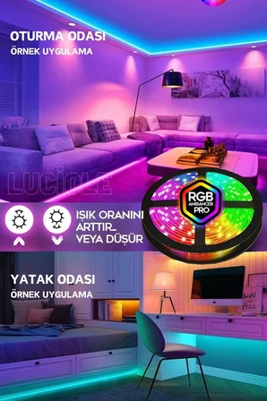 4 MT Şerit LED Animasyonlu Tak Çalıştır Kumandalı Rgb Işık Duvar Aydınlatma Ambiyans Abajur