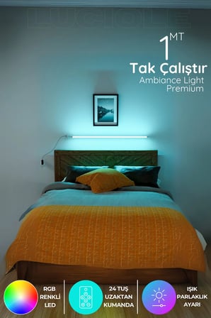Yatak Tv Üstü Led Abajur Işık Uzaktan Kumandalı Renk Animasyon Yapışkanlı Bedlightbey