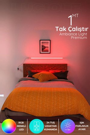 Yatak Tv Üstü Led Lambader Işık Uzaktan Kumandalı Renk Animasyon Yapışkanlı Bedlightkı