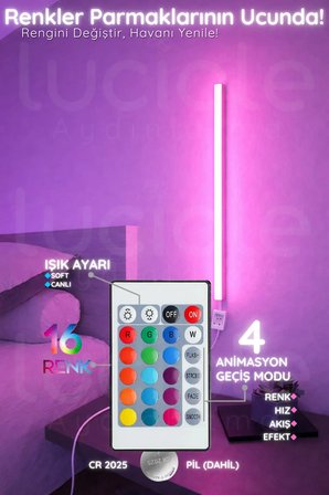 Uzaktan Kumandalı Led masa gece lamba - Yatak Üstü, Tv Yanı ,oturma Odası - Rgb 50 cm miniled5