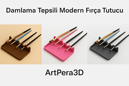 Damlama Tepsili Modern Fırça Tutucu - Ressam, Nail Art & Hobi Kullanımına Uygun Gri