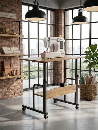 CASSIA Atlas Yüksekliği Ayarlanabilir Dikiş Makinesi Sehpası Tekerlekli Çok Amaçlı Çalışma Masası Raflı 70x40 cm