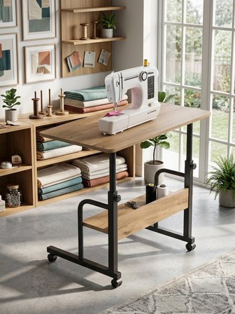 CASSIA Atlas Yüksekliği Ayarlanabilir Dikiş Makinesi Sehpası Tekerlekli Çok Amaçlı Çalışma Masası Raflı 70x40 cm