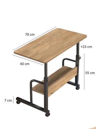CASSIA Atlas Yüksekliği Ayarlanabilir Dikiş Makinesi Sehpası Tekerlekli Çok Amaçlı Çalışma Masası Raflı 70x40 cm
