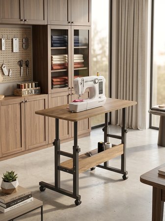  Atlas Yüksekliği Ayarlanabilir Dikiş Makinesi Sehpası Tekerlekli Çok Amaçlı Çalışma Masası Raflı 80x40 cm