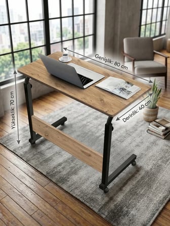 Homedora Royal Modern Yükseklik Ayarlı Çalışma Masası - (TEKERLİ) 80x40