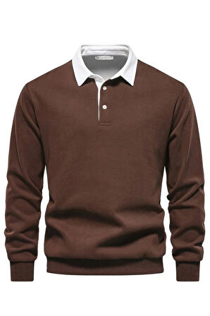 Ghassy Co. Erkek Retro Renk Bloklu Pamuklu Gömlek Yaka Sweatshirt
