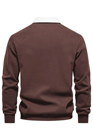 Ghassy Co. Erkek Retro Renk Bloklu Pamuklu Gömlek Yaka Sweatshirt