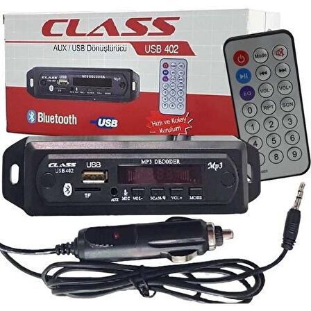 EU-02 Fırsat Ürünü ''' Class USB402 Araç Spiral Kablo Oto Teyp Aux , Usb , Sd Çevirici & Bluetoothlu