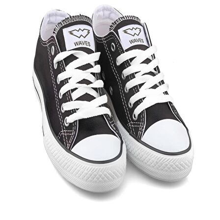 Waves 700 Numara 37 Converse Style Ünisex Keten Sneaker Ayakkabı SİYAH_BEYAZ