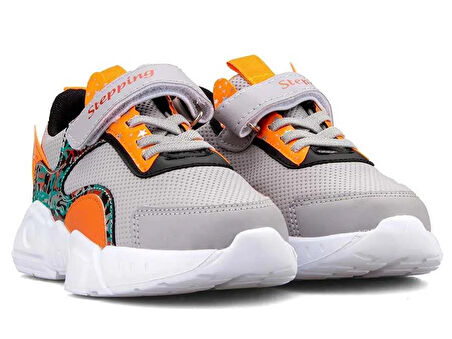 STEPPİNG 113 Filet Cırtlı Ünisex Çocuk Sneaker Ayakkabı BUZ_SİYAH_ORANJ