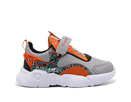 STEPPİNG 113 Filet Cırtlı Ünisex Çocuk Sneaker Ayakkabı BUZ_SİYAH_ORANJ