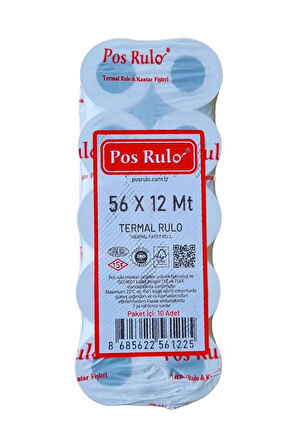 56x12 Termal Rulo - Yazarkasa Pos Rulosu 10 Paket 100 Adet 