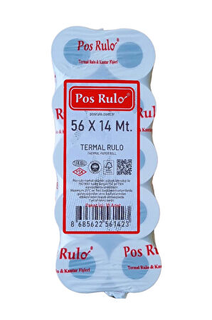 56x14 Termal Rulo - Yazarkasa Pos Rulosu 50 Paket 500 Adet