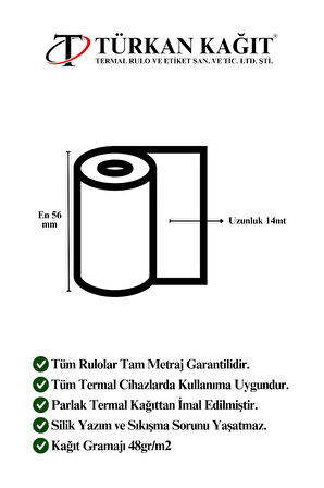 56x14 Termal Rulo - Yazarkasa Pos Rulosu 50 Paket 500 Adet
