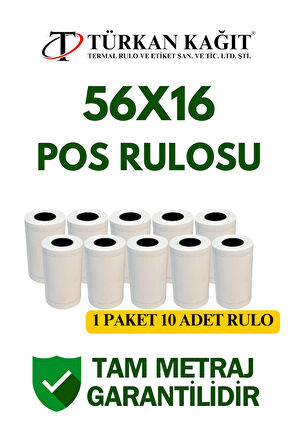 56x16 Termal Rulo - Yazarkasa Pos Rulosu 30 Paket 300 Adet