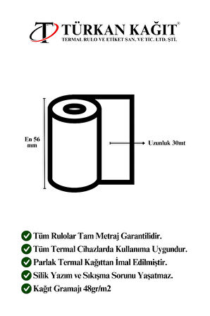 56x30 Termal Rulo - Yazarkasa Pos Rulosu 35 Paket 350 Adet 1 Koli