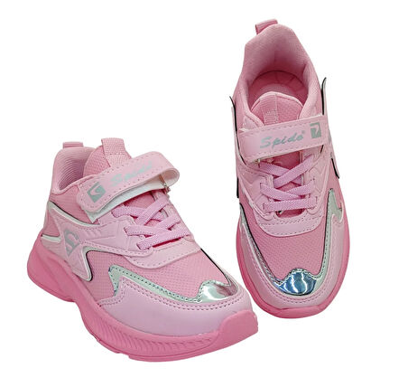 Spido 08 Filet Cırtlı Numara Kız Çocuk Sneaker Spor Ayakkabı Pembe_Gümüş