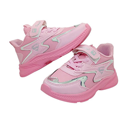 Spido 08 Filet Cırtlı Numara Kız Çocuk Sneaker Spor Ayakkabı Pembe_Gümüş