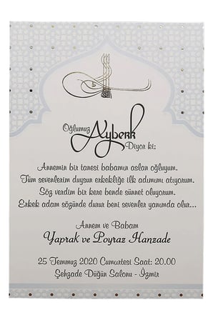 50 Adet Aras Sünnet Davetiyesi 5001 - Beyaz Zarflı
